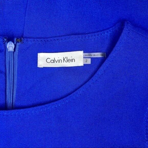 Calvin Klein Royal Blue Sleeveless Sheath Dress with Elastic Buckle Waist 2 - Picture 8 of 9